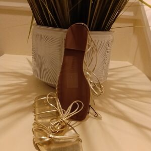 Express Gold Flat Strappy Sandals